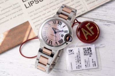 Ballon Bleu de Cartier 33*10MM Stainless Steel NH05 Movement Pink Dial Two-tone Rose Gold Bracelet Watch best replica watch sites in the US